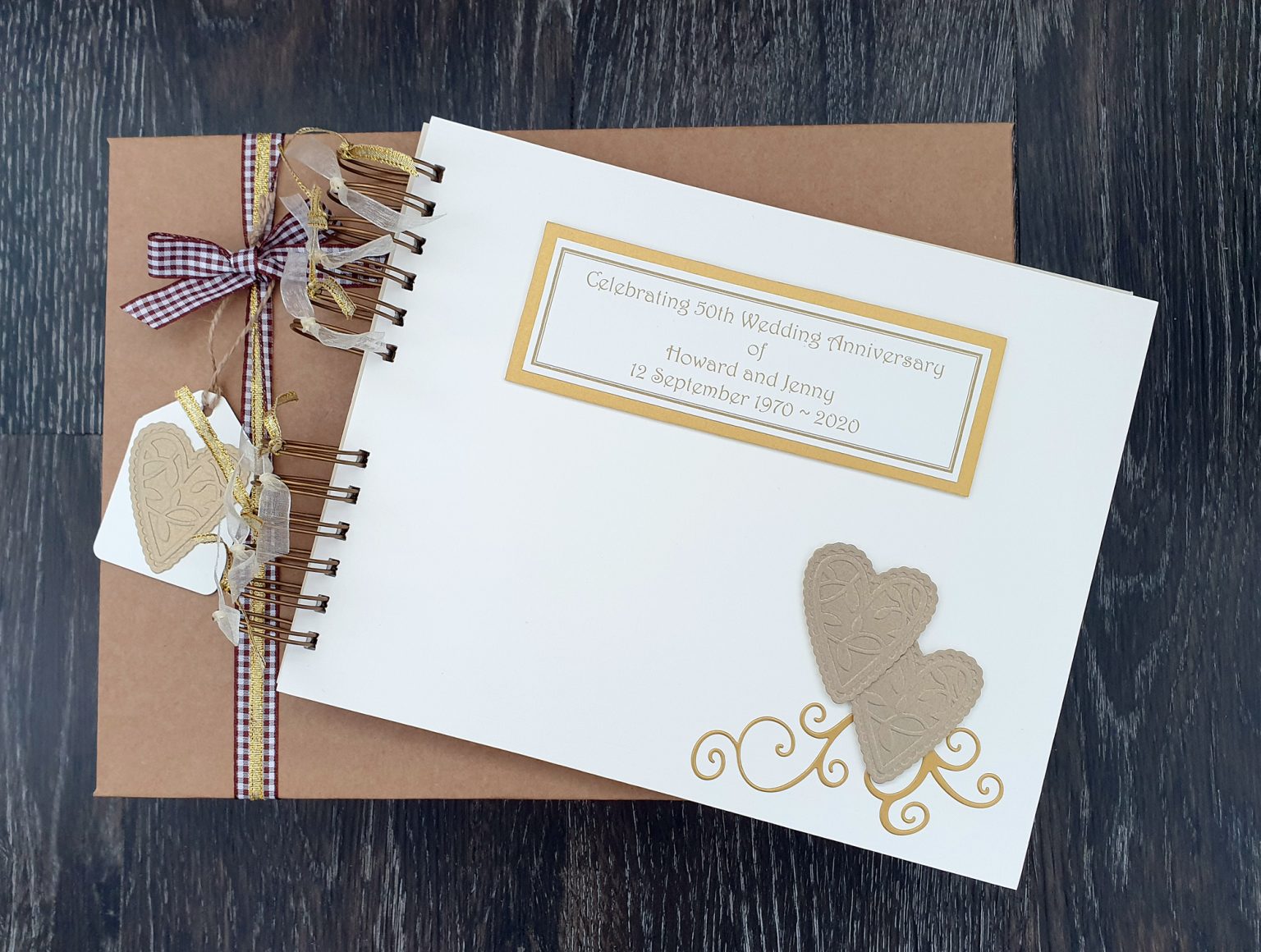 50th Anniversary guest book, Golden wedding memory book, 10" x 8