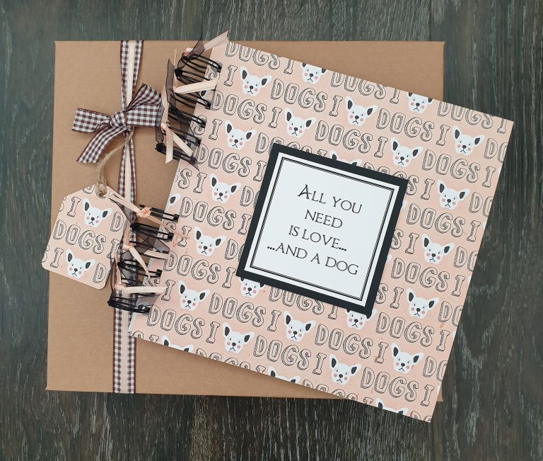 Dog memory book gift, 8" x 8" scrapbook in gift box Keep It In A Frame